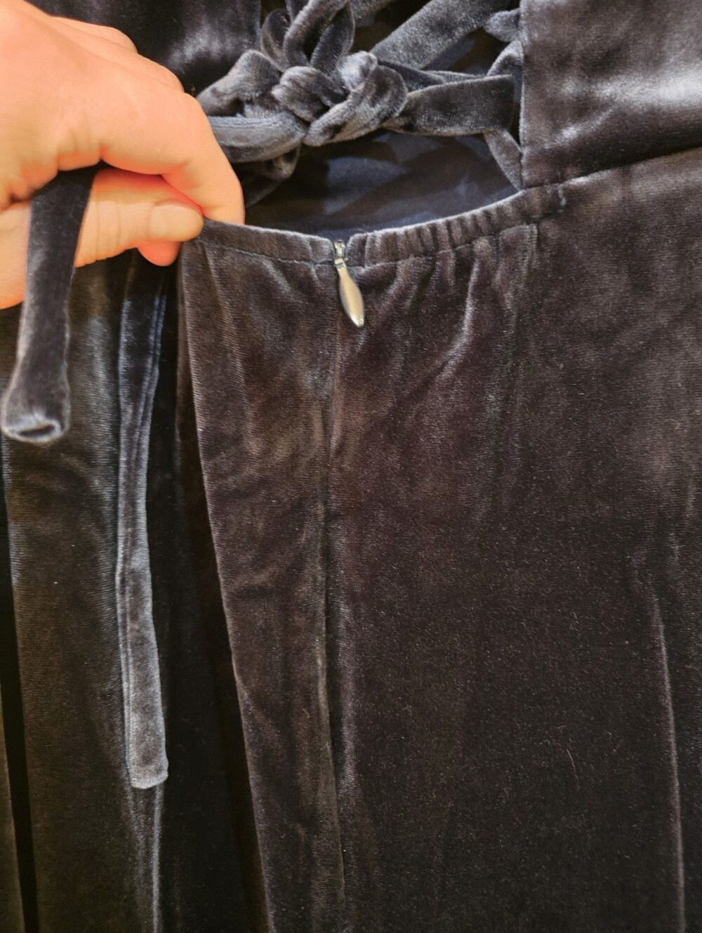 Extravagant Muse Dark Slate Velvet Lace-Up Bustier Maxi Dress - Picture 7 of 16
